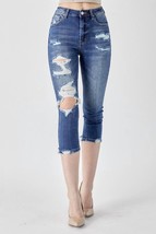 Risen high-rise distressed capri in Dark Wash - size 1X - £28.20 GBP