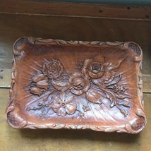 Vintage Multi Products Faux Chesnut Colored Wood Shallow Tray with Roses... - $10.39