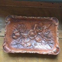 Vintage Multi Products Faux Chesnut Colored Wood Shallow Tray with Roses... - £7.80 GBP