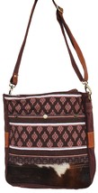 Women&#39;s Brown Upcycled Fabric Distressed Leather Shoulder Bag 17RT2115 - $59.99