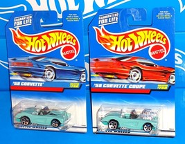 Hot Wheels 1998 Mainline Lot of 2 &#39;58 Corvette Aqua With &amp; Without Large Motor - £5.45 GBP