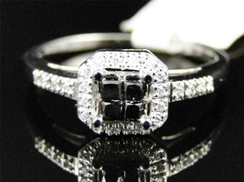 1.50Ct Princess Cut Black Diamond Halo Engagement Ring 14K White Gold Finish - £95.18 GBP