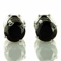Diamond Stud Earrings Fancy Black Round Cut Treated 14K White Gold IGI 1.80 TCW - £921.57 GBP