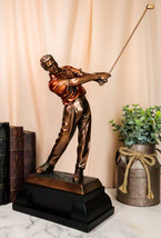 Pro Golfer Swinging Golf Club Bronze Electroplated Statue With Trophy Base 17&quot; H - £82.69 GBP