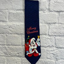 Vintage Disney Mickey Mouse Christmas Necktie Navy Blue Santa Novelty  - $17.77