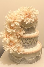 Peach and Silver Princess Bling Baby Shower Floral Diaper Cake Centerpiece Gift  - £59.01 GBP