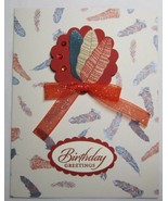 Stampin up! Handmade Card Cream Orange Birthday Greetings Feathers w/env... - £4.89 GBP