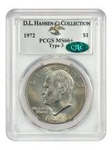 1972 $1 PCGS/CAC MS66+ (Type 3) ex: D.L. Hansen - $7,954.49