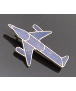 925 Sterling Silver - Vintage Inlay Blue Enameled Aeroplan Brooch Pin - ... - $54.35 CAD