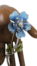 Vintage Coro Pegasus Enamel blue Lilac Long Flower Brooch Pin 4.25&quot; - £67.05 GBP