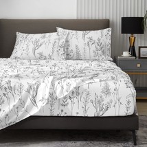 Floral Sheets Queen Size,18 Inches Deep Pocket Sheets, 1800 Thread Count Black A - £59.14 GBP