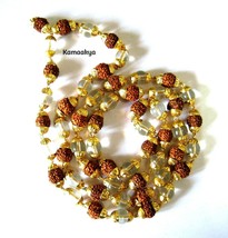 Collana Mala Rudraksh Rudraksha Beads with Crystal Sphatik Beads Gold Plated Cap - $9.42