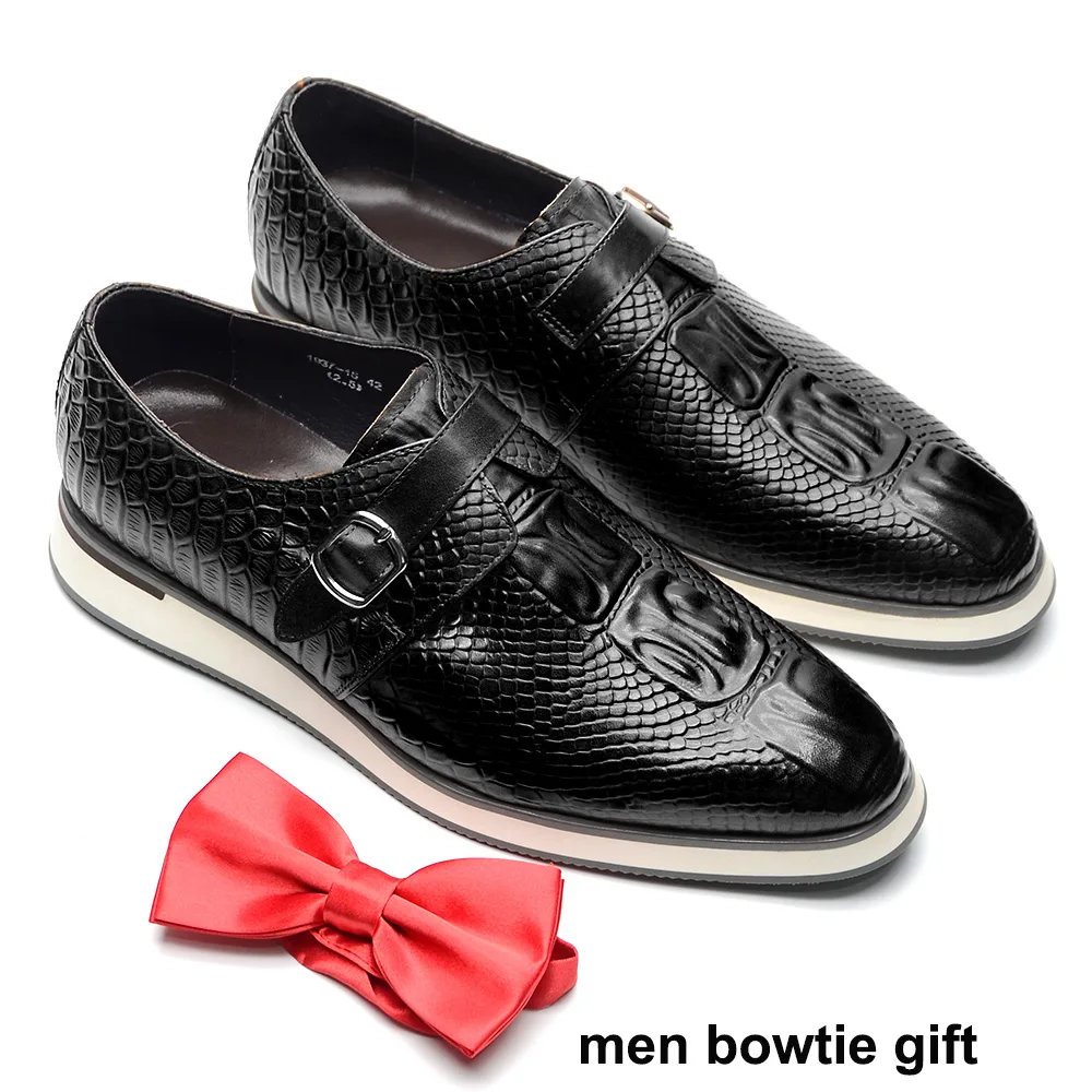 Luxury Original Buckle Monk Strap Men&#39;s Sneakers Genuine Cow Leather Cro... - $122.13