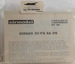 Airmodel Umbausatz Conversion Kit 1/72 Dorinier DO 17 E/KA/215 8 Kit 130 - $10.75