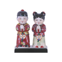 Cute Set of Porcelain Man and Woman Greeting Chinese Figurine 9&quot; - £93.21 GBP