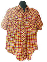Vintage Miller Western Wear Short Sleeve Peal Snap Red Yellow Check Shirt 17-34 - £23.32 GBP