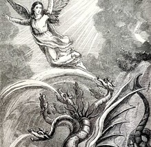 Star Crowned Angel Defeats Hydra 1880 Dragon Victorian Woodcut Religious... - $79.99