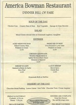 America Bowman Restaurant Bill of Fare Menu Short &amp; Welt Streets Weston ... - $13.86