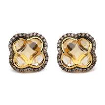 Elegant 18k Yellow Gold Clover Halo Earrings with Brown Diamonds and Citrine - $2,843.00