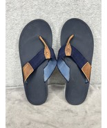 Olukai Sandals Dark Blue With Brown Thong Flip Flops Men&#39;s Size 13 - $35.98