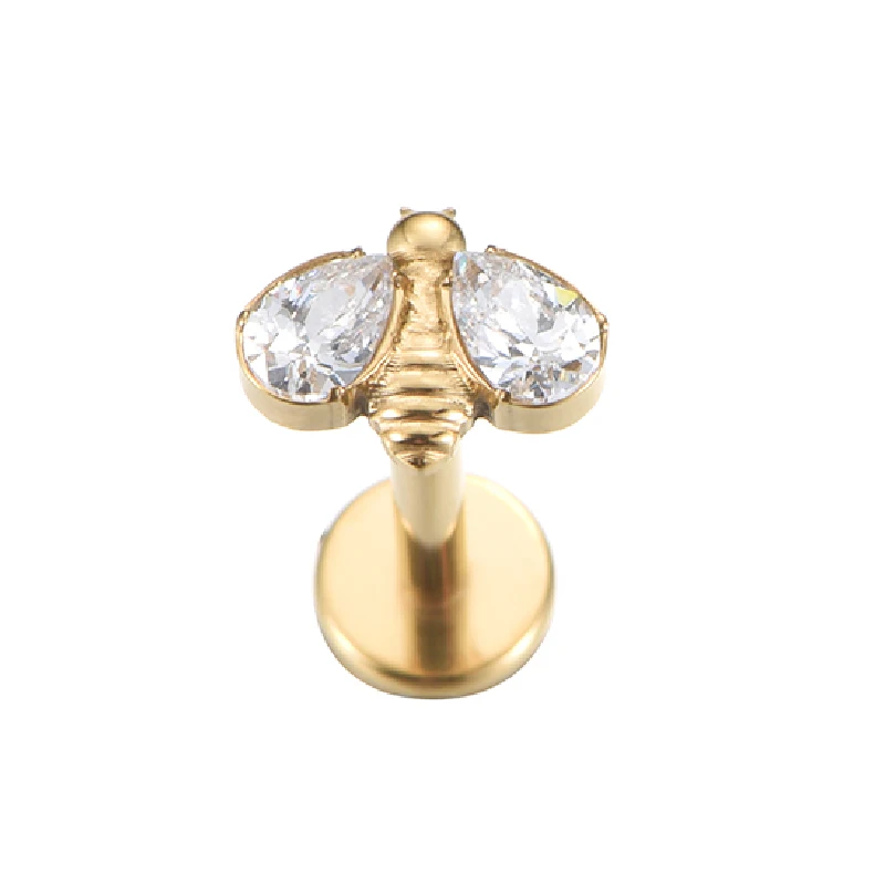 16G Titanium Internally Threaded Zircon Bee Tragus Ear Cartilage Labret Ring Hel - £25.92 GBP