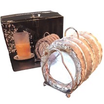 New in Box Vintage 6 Piece Silver Plate Coaster Set on Rack Some Tarnish... - £16.88 GBP