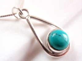 Blue Turquoise Pendant in Hoop 925 Sterling Silver Dangle Drop New - £6.46 GBP