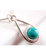 Blue Turquoise Pendant in Hoop 925 Sterling Silver Dangle Drop New - £6.07 GBP