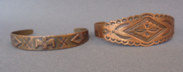 2 Vintage Bell Trading Solid Copper Cuff Bracelets Thunderbird Tribal Pattern - £28.10 GBP