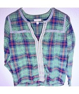 J.Crew Green Plaid Peasant Blouse with Trim – Size Small - €17,11 EUR