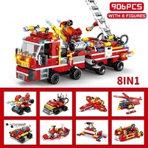 906PCS City Fire Fighting 8in1 Trucks Car Helicopter Boat Building Blocks - £22.42 GBP