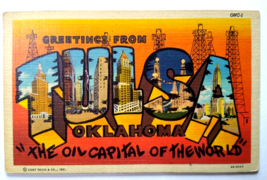 Greetings From Tulsa Oklahoma Large Letter Linen Postcard Curt Teich Oil City - £11.01 GBP