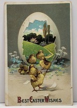 Best Easter Wishes Cute Chicks Picturesque Scene through Egg c1910 Postcard G17 - £3.88 GBP