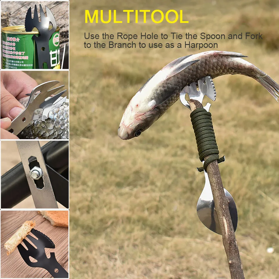 Outdoor Survival Gear Travel Tools 5 in 1 Camping Equipment Multitool Hiking EDC - £11.48 GBP