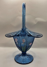 Vintage Fenton Twilight Tulips Blue Basket - £27.93 GBP