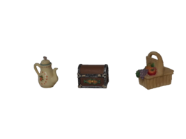 3 Enesco TEENIE TINIES Miniatures -  Coffee Pot, Treasure Chest &amp; Picnic Basket - £7.02 GBP