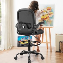 Drafting Chair, Tall Office Chair Ergonomic Standing Desk Chair,With, Black - £120.32 GBP