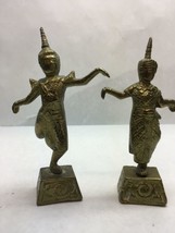 Pair Of Vintage Brass Asian Man &amp; Woman Dancing Figurines - Statues - £50.61 GBP