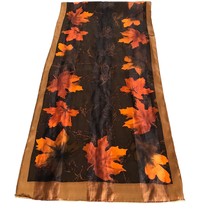 Scarf Fall Autumn Brown Orange Gold 57 x 13 Leaves Branches Tag is missing - £13.41 GBP