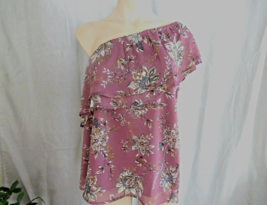 Eclair top one shoulder sleeveless S/M purple floral  ruffle lined New r... - $17.59