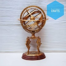 Wooden Base 18&quot; Armillary Globe Sphere Engraved with Compass Brass Home ... - £137.60 GBP