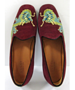 Gucci Dragon Embroidered Wine Colored Suede Loafers Shoes Size 9 - €341,88 EUR
