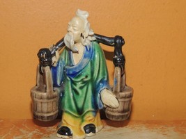Chinese Mud Man Men 3&quot;+ Green Blue Brown yoke water buckets Mudman Antiq... - $53.99