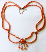 Victorian no dye SALMON coral pendant buttons festoon necklace - £1,219.31 GBP
