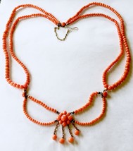 Victorian no dye SALMON coral pendant buttons festoon necklace - £1,156.88 GBP