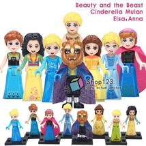 8pcs/set Cinderella Beauty And The Beast Cartoon Minifigure Belle Princess Anna - £13.34 GBP