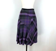 Vtg Nine West Purple Plaid Skirt Rayon Wool Blend Fit &amp; flare A-Line Preppy 6 - £27.82 GBP