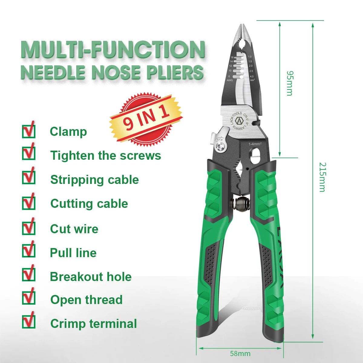 LAOA Wire Stripper 9 in1 Multi Pliers 1.0-4.0mm range Cping Tool Cutting Cping T - £219.39 GBP