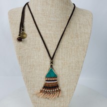 Vintage Hippie Earth Tones Handmade Pendant Necklace 34 Inch Adjustable - £13.88 GBP