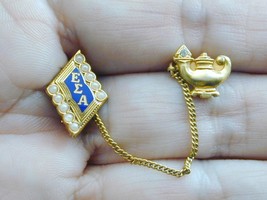 Gold Filled Enamel Pearl Epsilon Sigma Alpha Fraternity Sorority Pin - £15.65 GBP